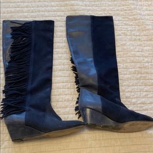 Candela Fringe Tall Suede & Leather Wedge Boots